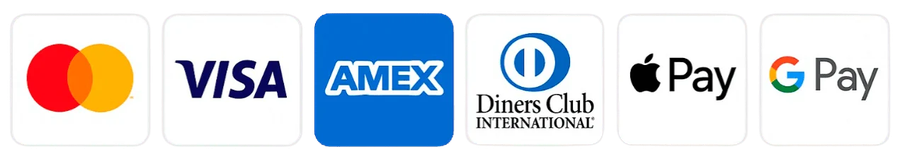 Payment logos: Mastercard, Visa, American Express, Diners Club, Apple Pay and Google Pay
