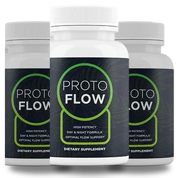3 white Protoflow bottles with the dark navy label and green ring